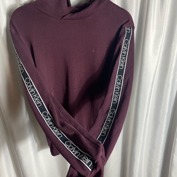 Calvin Klein Men's Purple Sweater Size M Hoodie Kangaroo Pockets Logo Sleeves - Picture 3 of 7